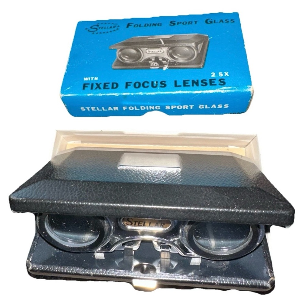 Vintage Stellar Folding Sport Glass Binoculars 2.5x Fixed‎ Focus Lenses W/Box